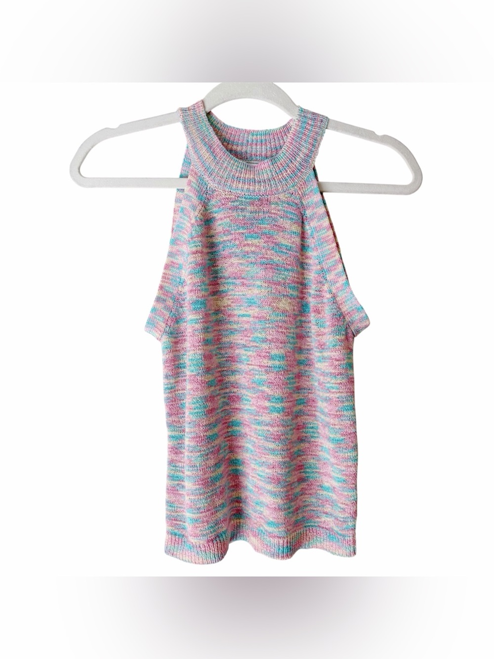 Vestique | Colorful Sleeveless Sweater Knit Halter Neck Top Pink Blue Small